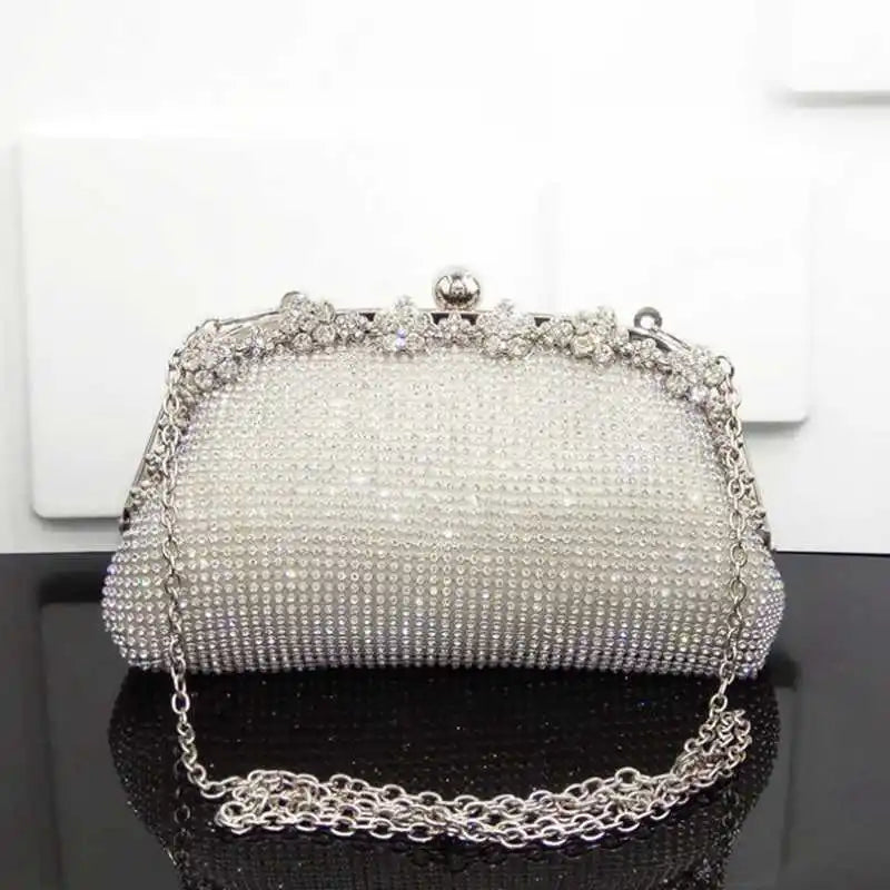 Diamonds Chain Evening Bag Silver Wedding Bags For Bride Women