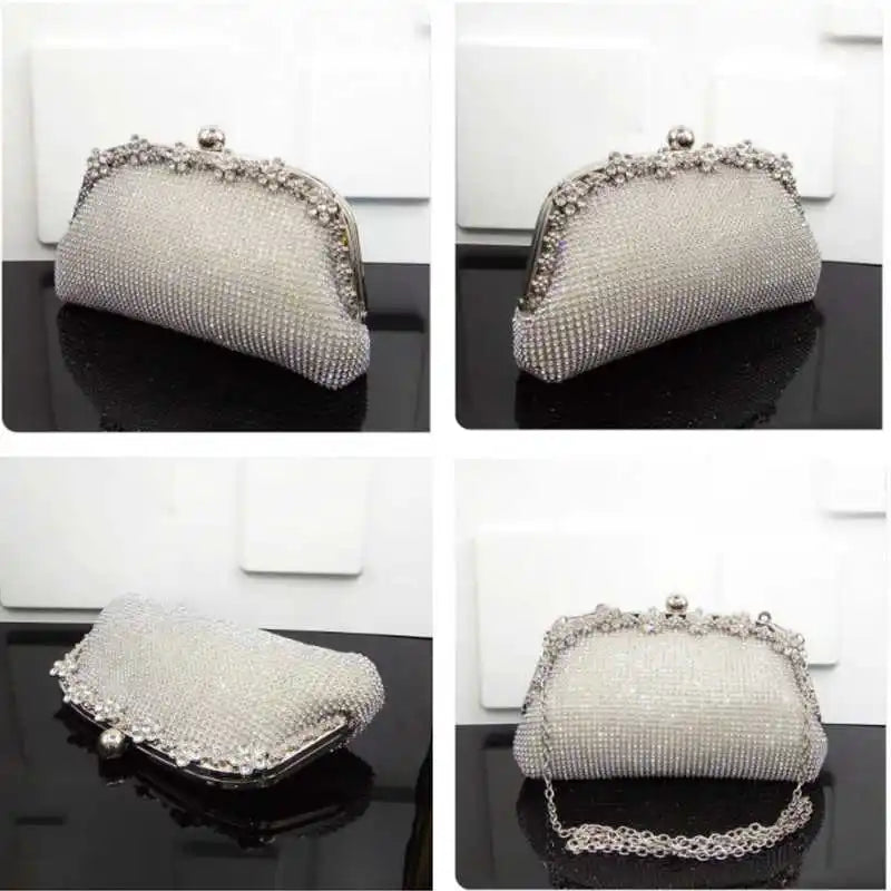 Diamonds Chain Evening Bag Silver Wedding Bags For Bride Women