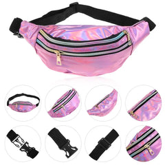 Glitter Waist Pack Double-Zip Fanny Pack Women Hip Purse Satchel