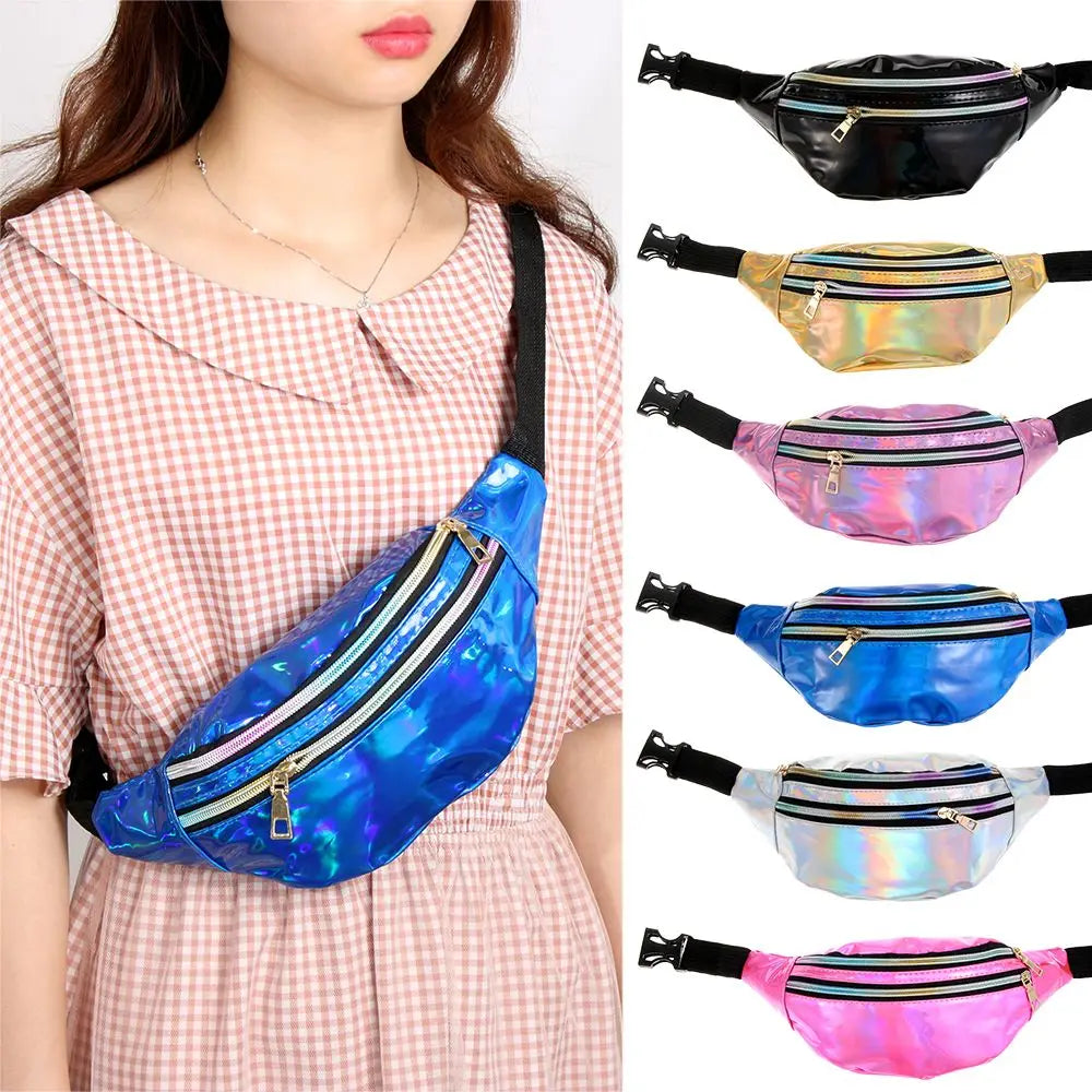 Glitter Waist Pack Double-Zip Fanny Pack Women Hip Purse Satchel