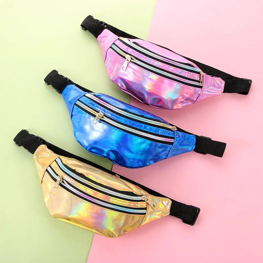 Glitter Waist Pack Double-Zip Fanny Pack Women Hip Purse Satchel