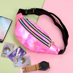 Glitter Waist Pack Double-Zip Fanny Pack Women Hip Purse Satchel