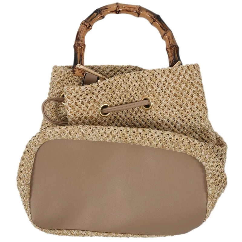 Women's Straw Bucket Bag Woven Shoulder Bags Shopping Purse Beach Handbag