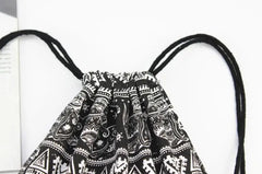 Elephant Retro Canvas Bag Shoulder Backpack Small Fresh Drawstring Bag Women's B