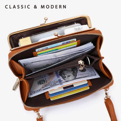 Embroidery Thread Phone Pocket Shoulder Bag Of Leather Crossbody Bags For Women