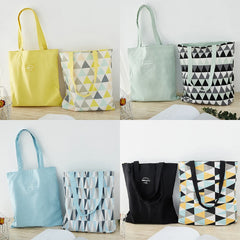 Double-Sided Cotton Linen Handbag Shopper Bag Reusable Grocery Bag