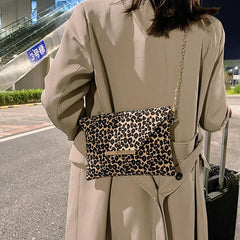 Leopard Brown Leather Clutch Bag with Tassels for Women