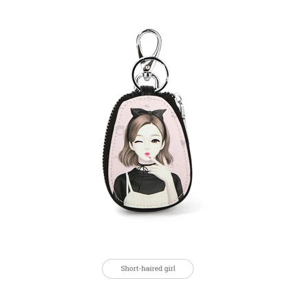 Cartoon Key Bag for Women Small Leather Key Wallet Zipper Pouch