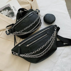 Chain Women Waist Bag PU Leather Chain Belt Bags Fanny Pack