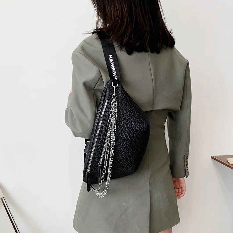 Chain Women Waist Bag PU Leather Chain Belt Bags Fanny Pack