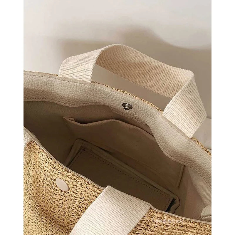 Straw Woven Handbag Women Beach Tote Retro Shoulder Bag
