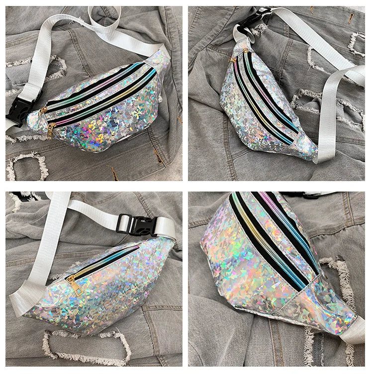 Hologram Waist Bag Laser PU Beach Travel Banana Hip Bum Zip Women Purse