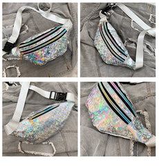 Hologram Waist Bag Laser PU Beach Travel Banana Hip Bum Zip Women Purse