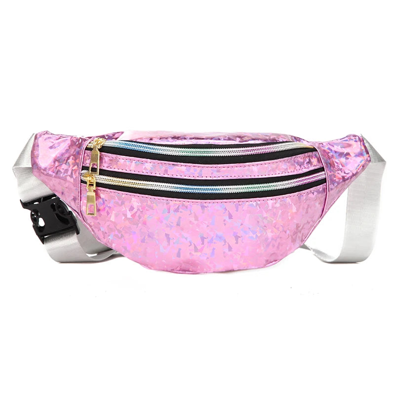 Hologram Waist Bag Laser PU Beach Travel Banana Hip Bum Zip Women Purse
