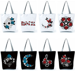 Floral Women Handbags Red Rose Musical Note Print Tote Graphic Shoulder Bag