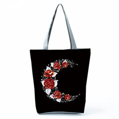 Floral Women Handbags Red Rose Musical Note Print Tote Graphic Shoulder Bag