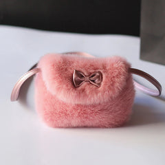 Girls Kids Purse Bowknot Mini Fur Children Handbags Cross Body Bag