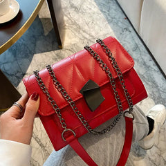 Women's Square Shoulder Bag High Pu Leather Chain Strap Crossbody Bag