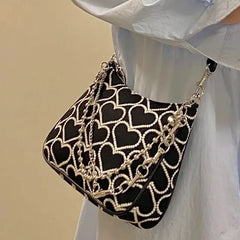 Heart Shape Embroidered Shoulder Bag for Women Girls Autumn Winter