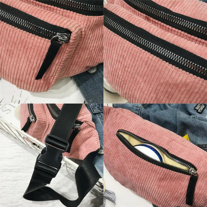 Corduroy Bum Bag Women Waist Chest Pack 4 Colors