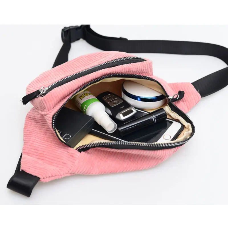 Corduroy Bum Bag Women Waist Chest Pack 4 Colors