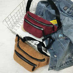 Corduroy Bum Bag Women Waist Chest Pack 4 Colors
