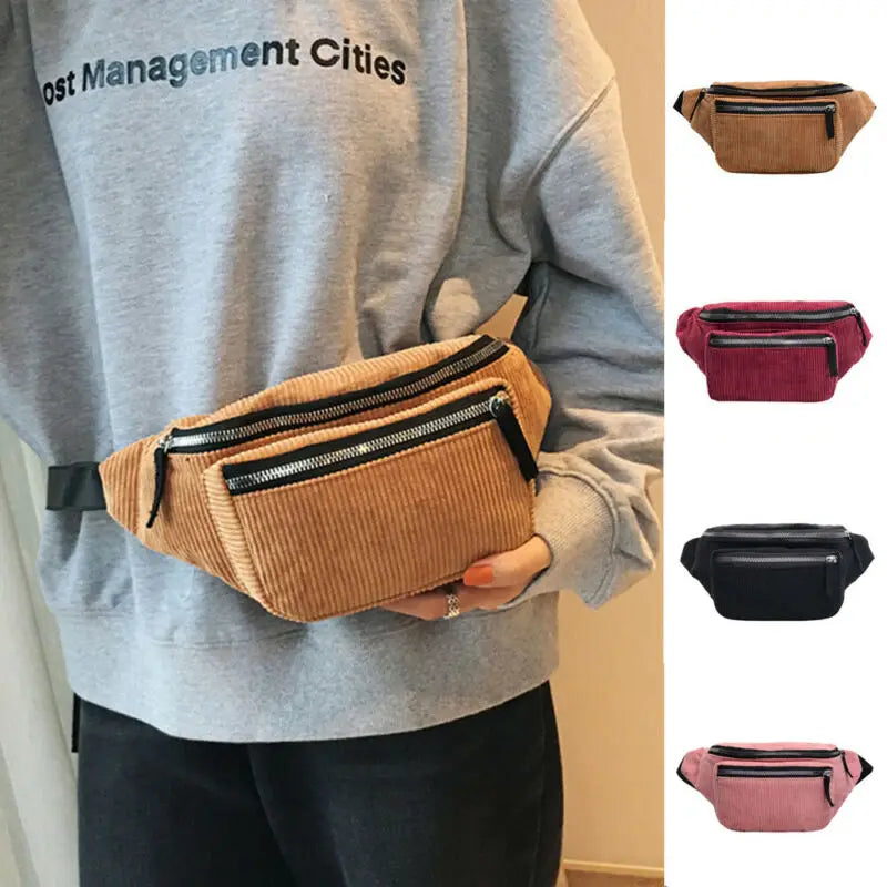 Corduroy Bum Bag Women Waist Chest Pack 4 Colors