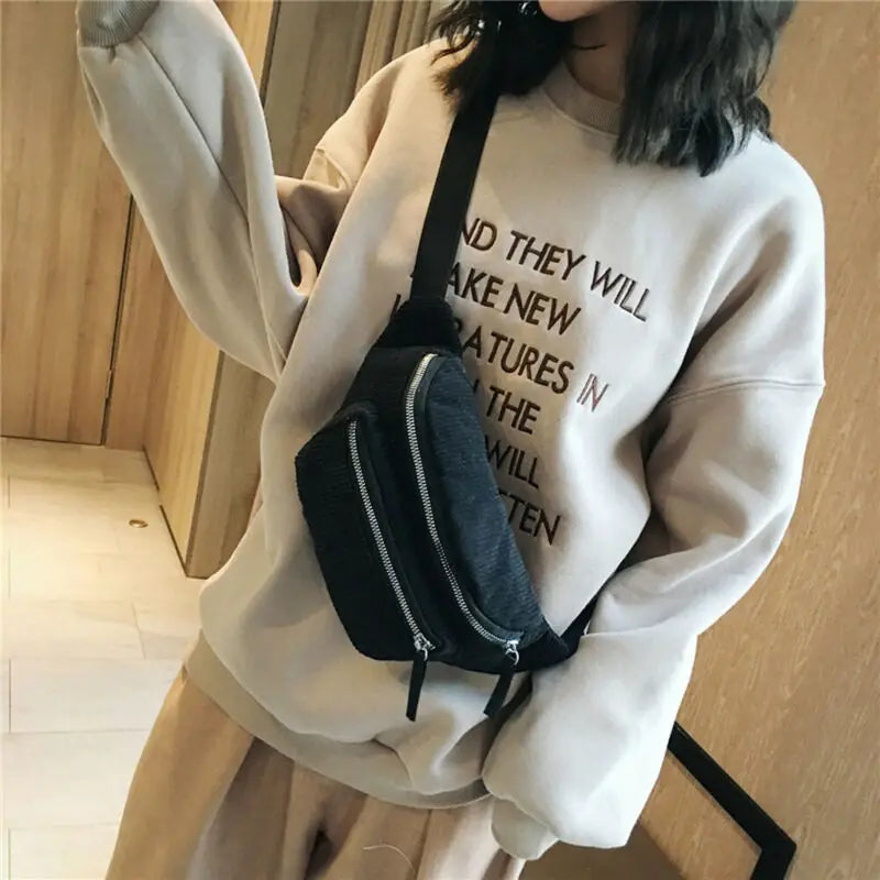 Corduroy Bum Bag Women Waist Chest Pack 4 Colors
