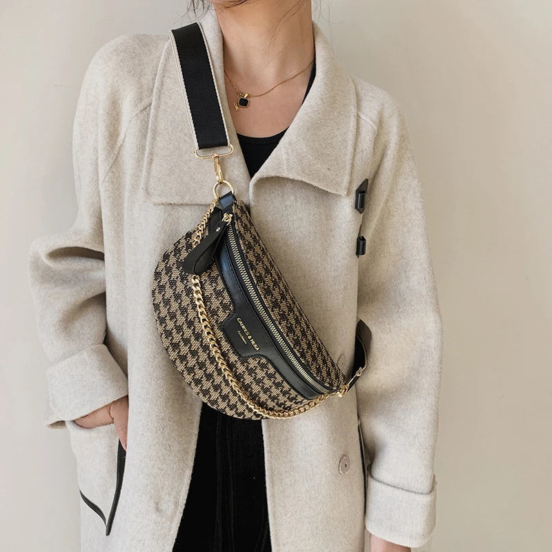 Leopard Women Waist Bag Female Phone Purses Ladies Chest Wide Strap Crossbody Sh