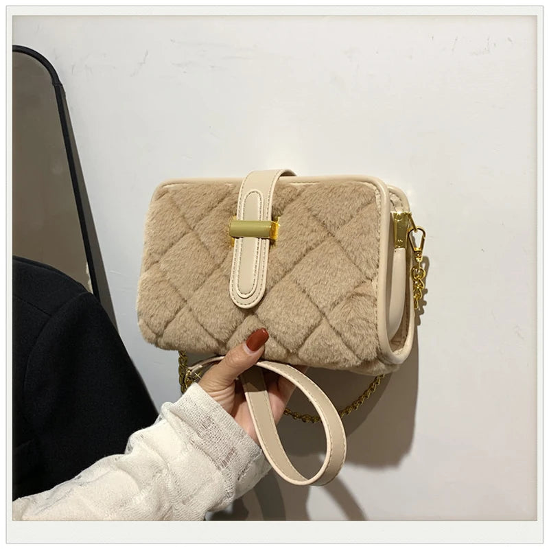 Lingge Small Fragrant Plush Shoulder Bag Women