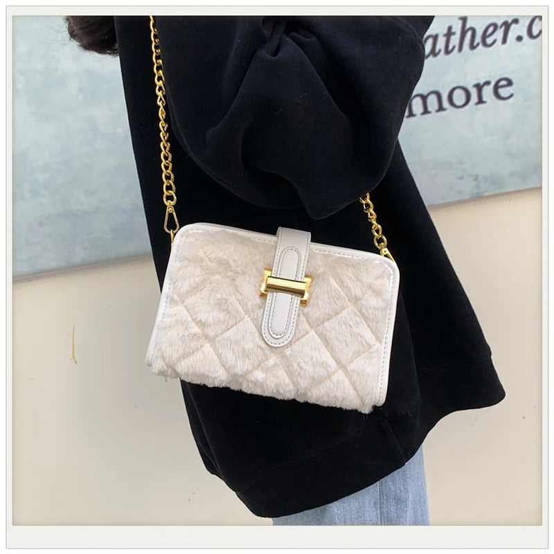 Lingge Small Fragrant Plush Shoulder Bag Women