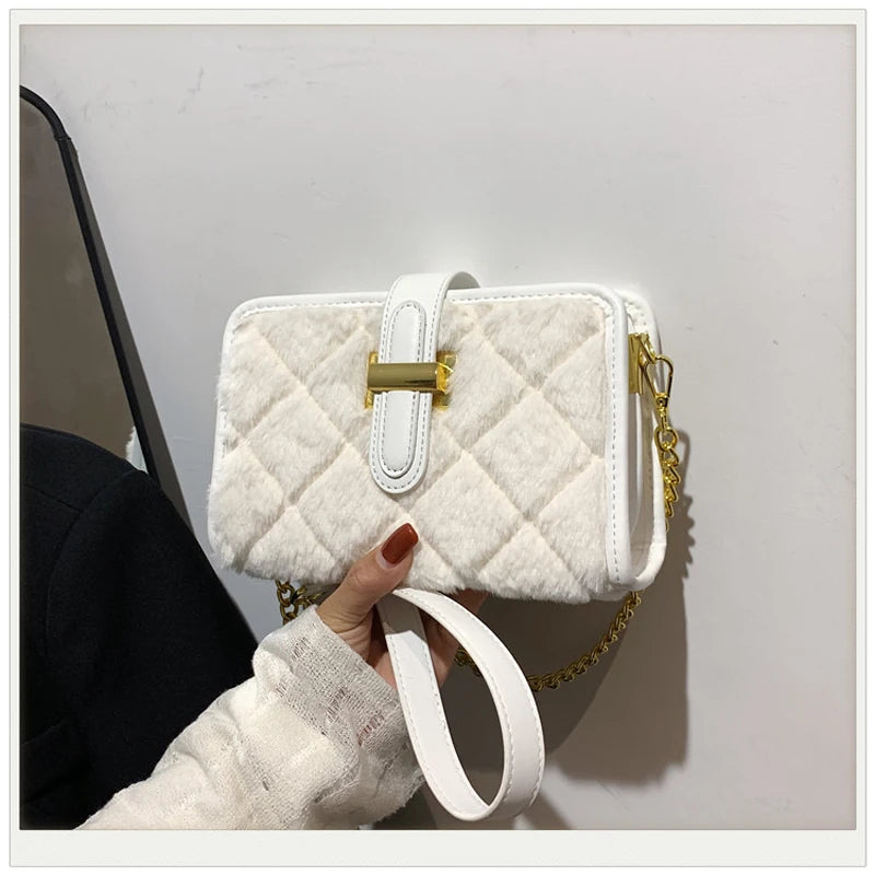 Lingge Small Fragrant Plush Shoulder Bag Women