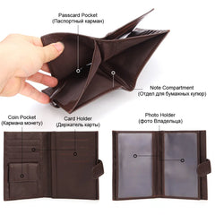 Men's Leather Passport Bag Multi-card Short Wallet
