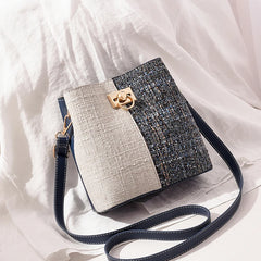 PU Leather Women Shoulder Bags Panelled Bucket Bag Ladies Handbag