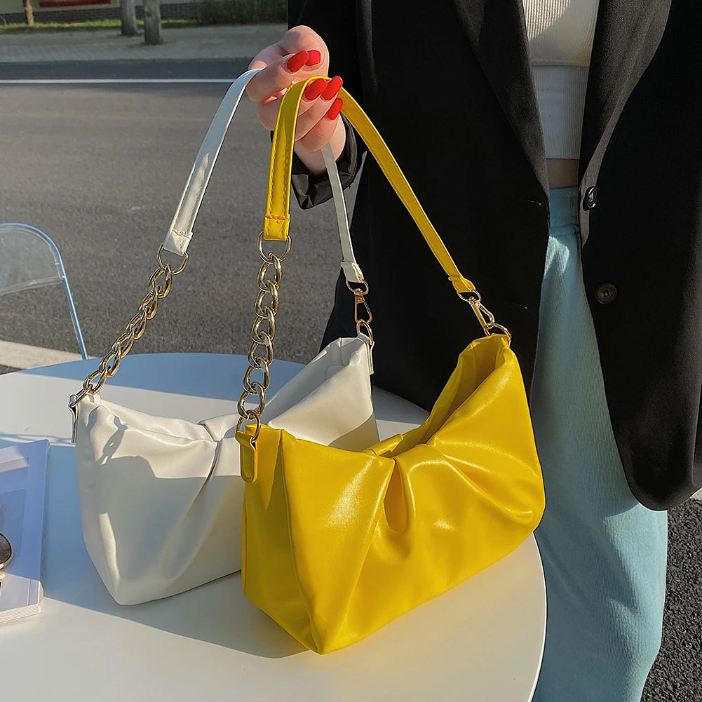 Pleated Handlebags for Women PU Cloud Bags Armpit Bag Shopping Shoulder Bags