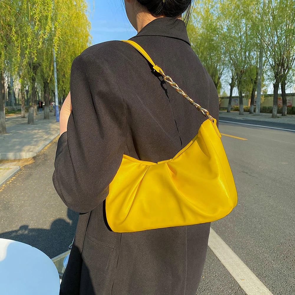 Pleated Handlebags for Women PU Cloud Bags Armpit Bag Shopping Shoulder Bags