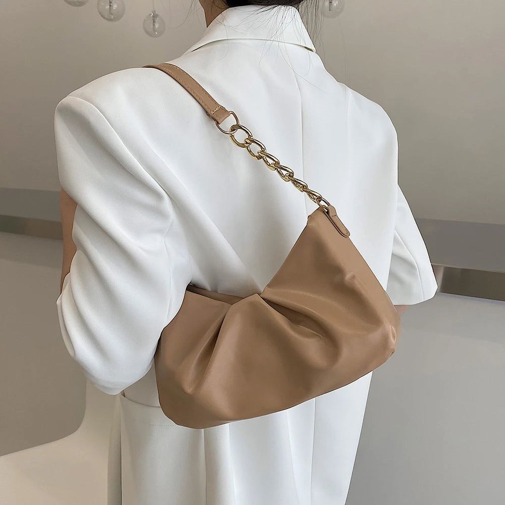 Pleated Handlebags for Women PU Cloud Bags Armpit Bag Shopping Shoulder Bags