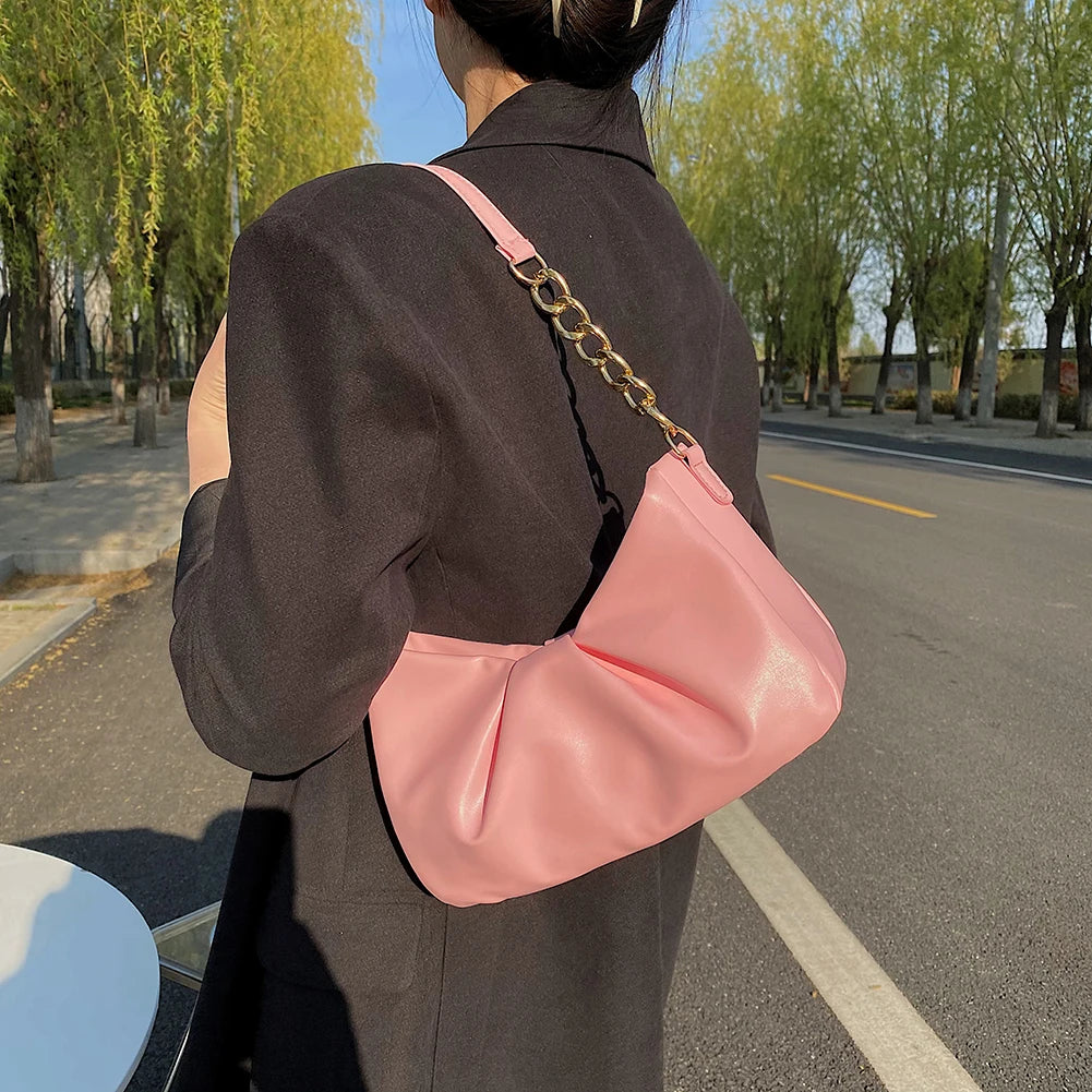 Pleated Handlebags for Women PU Cloud Bags Armpit Bag Shopping Shoulder Bags