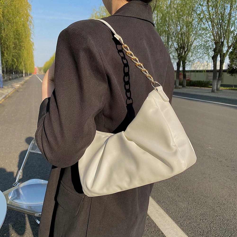 Pleated Handlebags for Women PU Cloud Bags Armpit Bag Shopping Shoulder Bags