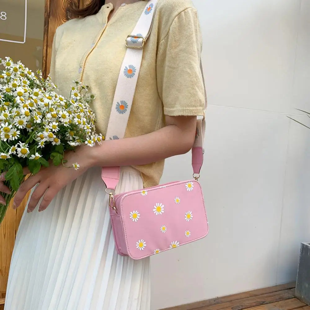 Small Daisy Printed Shoulder Messenger Bag Summer Square Bag
