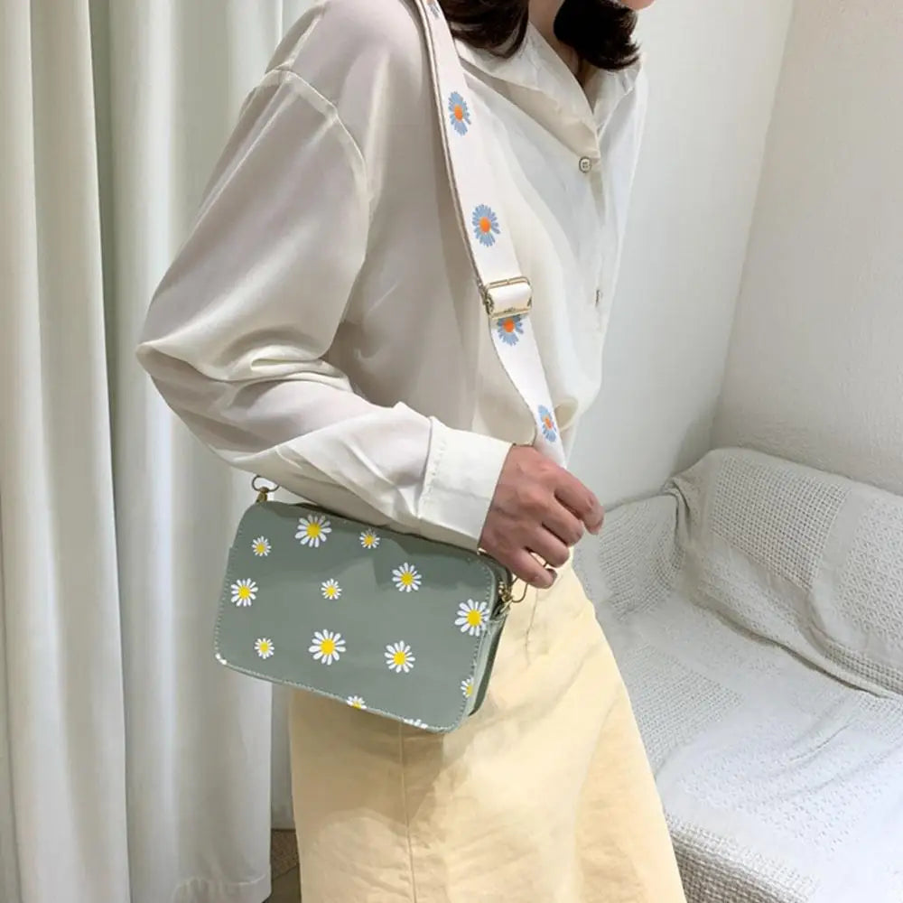 Small Daisy Printed Shoulder Messenger Bag Summer Square Bag