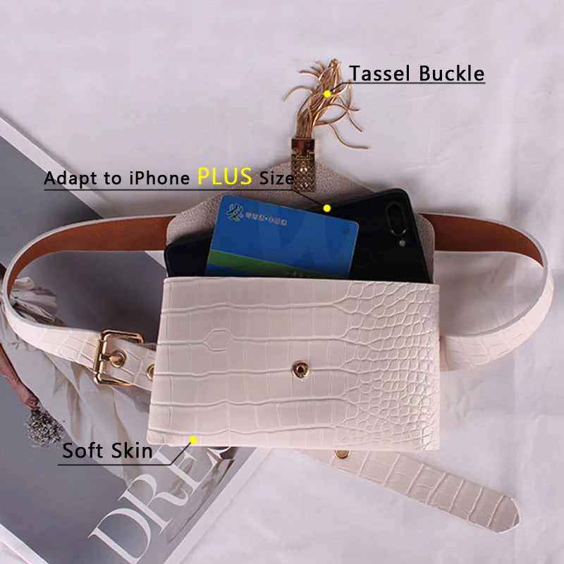 Tassel Waist Bag Women Soft Leather Fanny Pack Phone Pocket G141