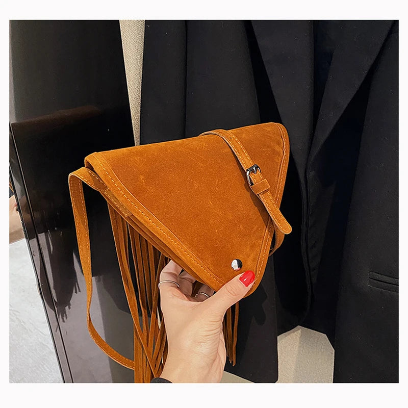 Frosted Tassel One Shoulder Triangle Bag