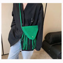 Frosted Tassel One Shoulder Triangle Bag