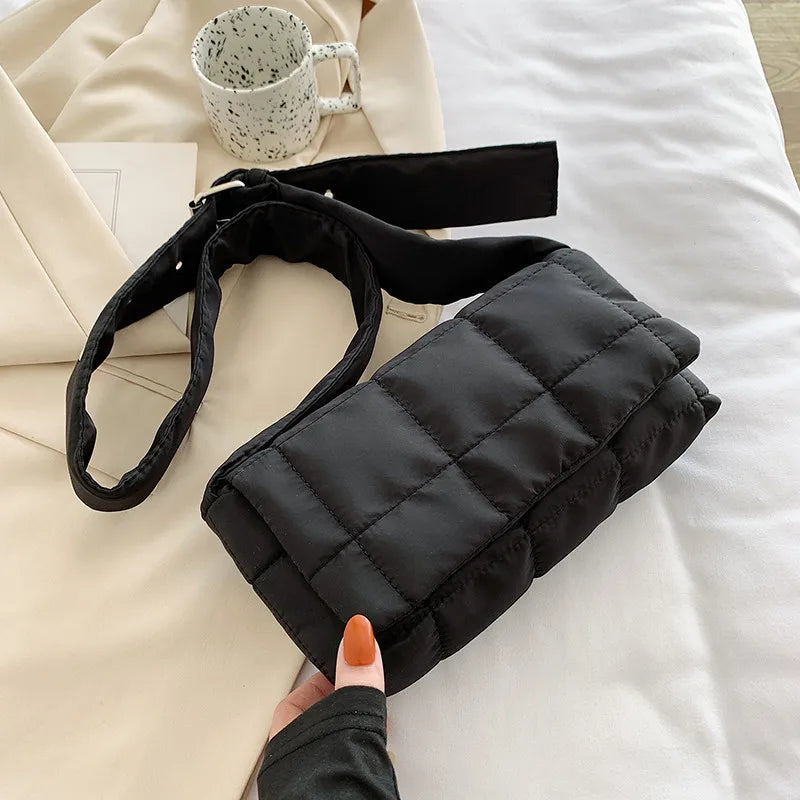 Winter Nylon Quilted Shoulder Bag Casual Crossbody Handbag
