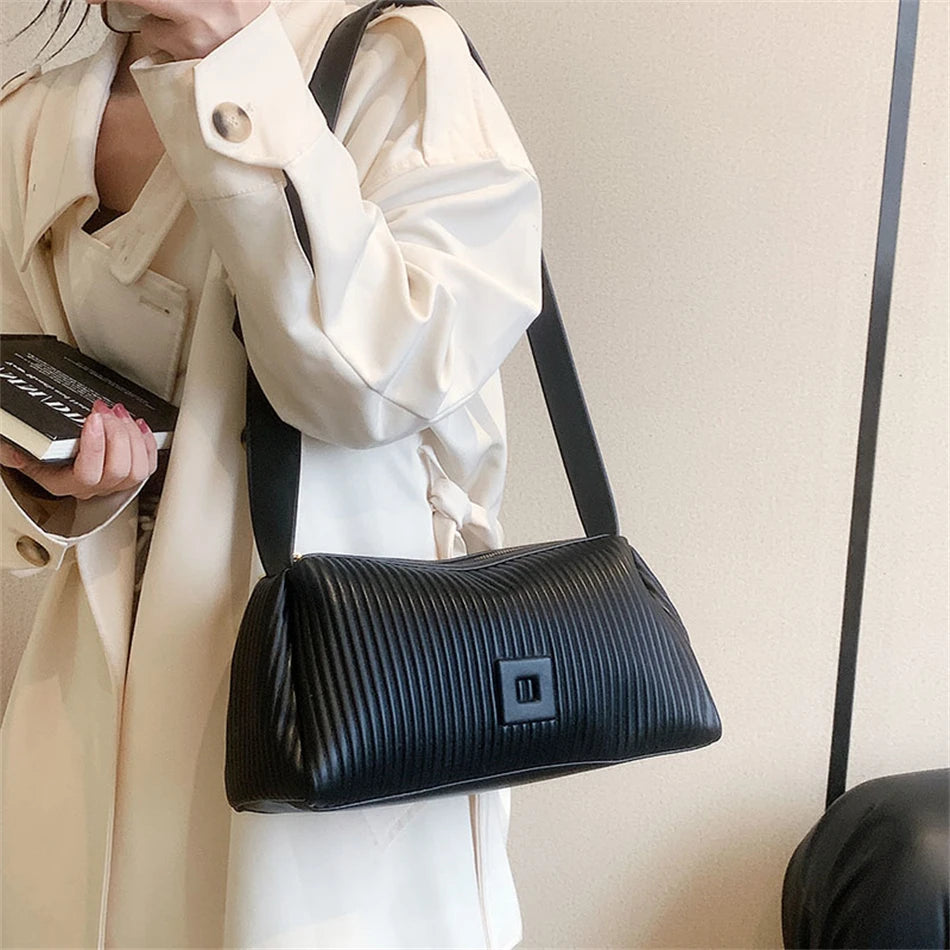 Striped PU Leather Shoulder Side Bag for Women
