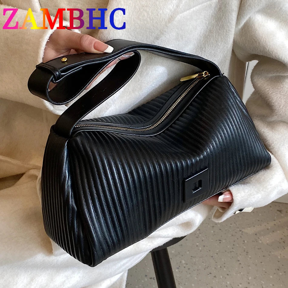 Striped PU Leather Shoulder Side Bag for Women