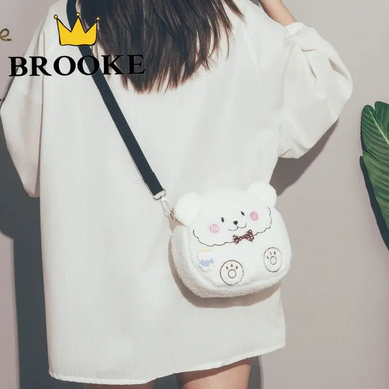 3D Plush Bear Crossbody Bag for Women - Cute Girls Shoulder Purse