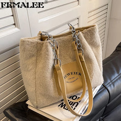 Women Faux Fur Crossbody Handbags Large Capacity Shoulder Bag Plush Tote