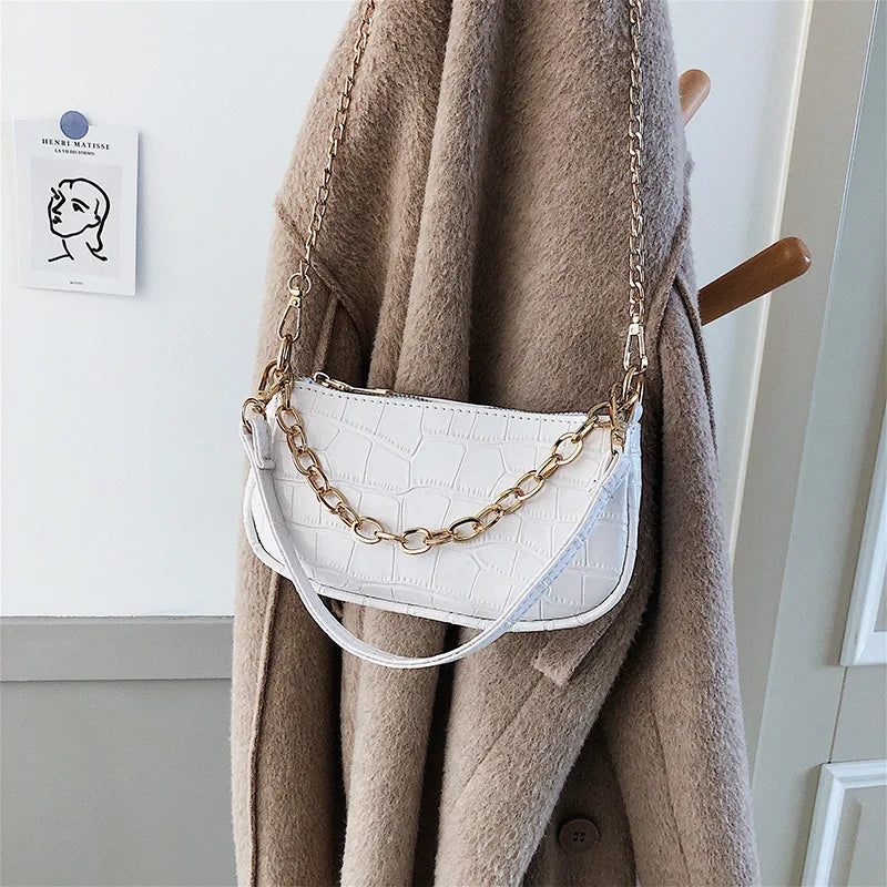 Printed Pattern PU Messenger Bag w/ Chain Shoulder Strap